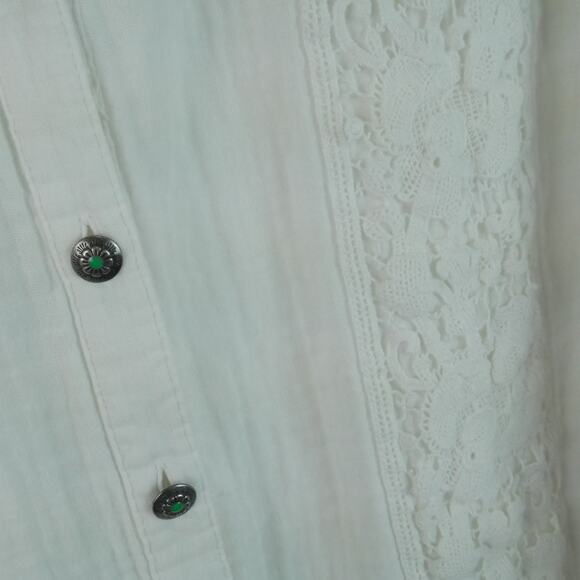 Tasha Polizzi XL Top White Cotton gauze Lace Western Cowgirl Boho Button Down - Picture 7 of 9